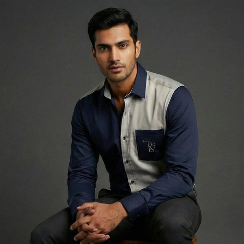 Home navy & ivory dual tone designer shirt