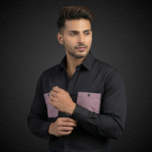 black designer shirt with contrast twin pockets