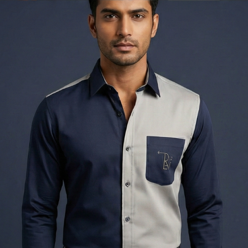 Home navy & ivory dual tone designer shirt