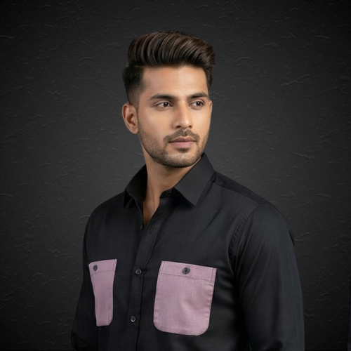 Home black designer shirt with contrast twin pockets