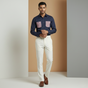 navy blue designer shirt with contrast pockets