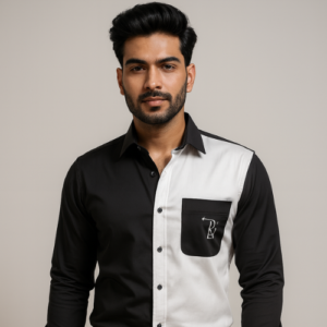 dual tone premium men’s shirt – black & white split edition